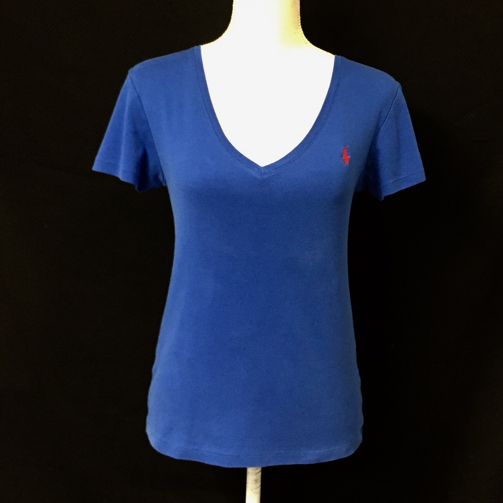 RALPH LAUREN Royal Blue Polo cotton top. Sz L. EUC